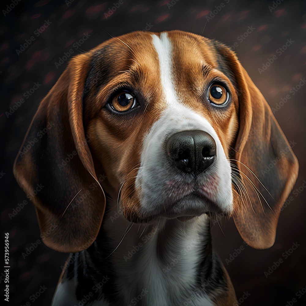 Beagle posing in the fantasy wilderness. Dog portrait.