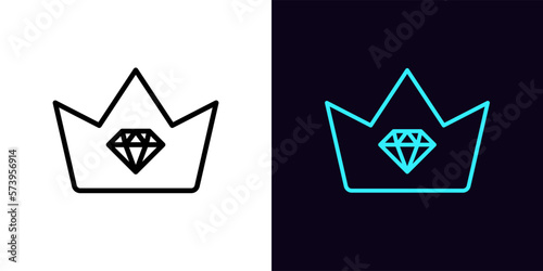 Outline royal crown icon, with editable stroke. Crown frame with gemstone sign, royal treasure pictogram. Diamond crown, premium value and luxury, king and queen wealth.