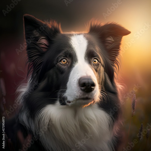 Border Collie posing in the fantasy wilderness. Dog portrait.