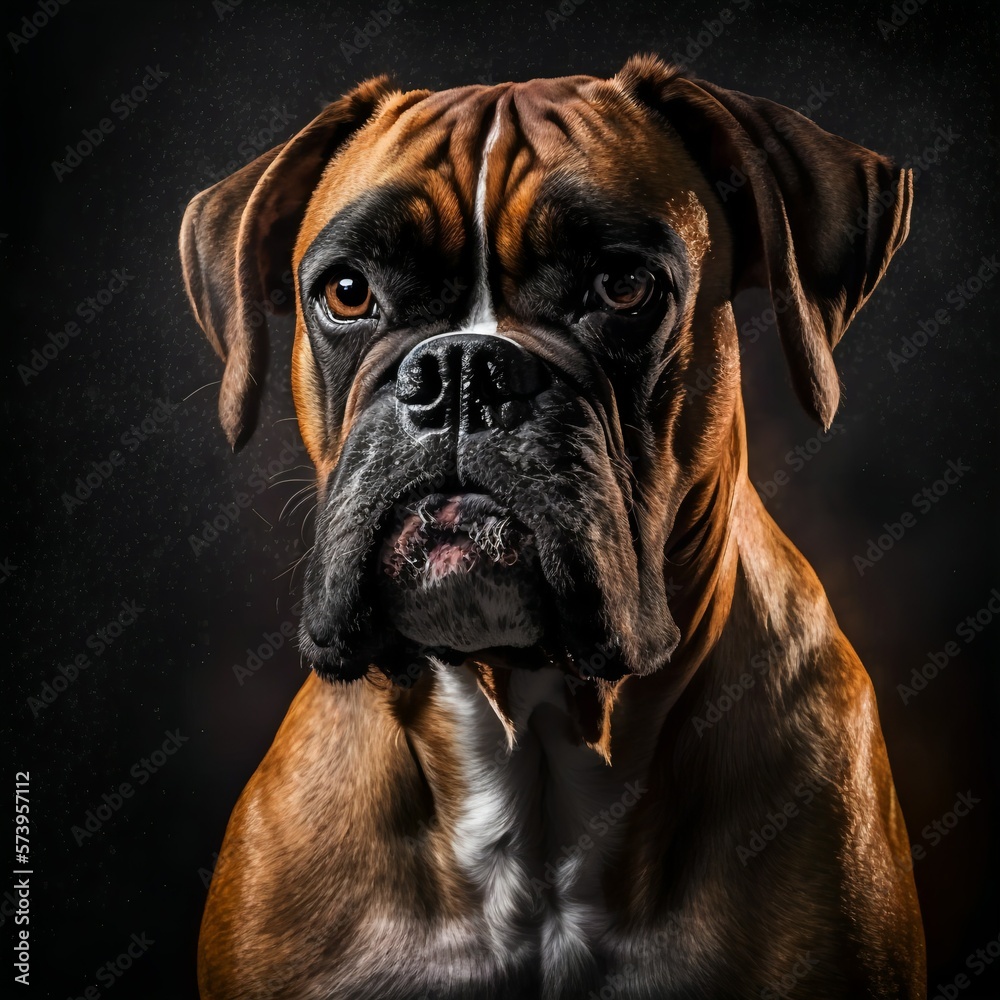 Boxer posing in the fantasy wilderness. Dog portrait.