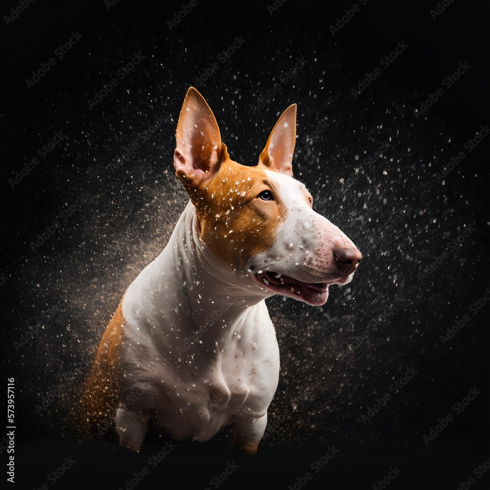 Pit Bull Terrier posing in the fantasy wilderness. Dog portrait.