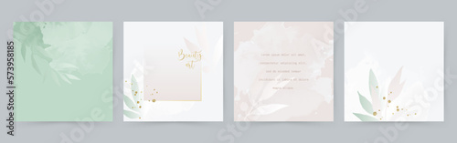 Watercolor floral layouts in pastel. Elegant background design for wedding invitation, social media post, postcard, jewelry.