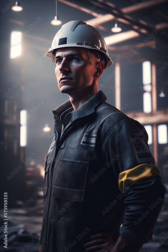 Portrait of Professional Heavy Industry Engineer Worker Wearing Uniform, Glasses, safety helmet in construction Manufacture site generated by Ai Portrait of Professional Heavy Industry Engineer Worker Wearing Uniform, Glasses, safety helmet in construction Manufacture site generated by Ai