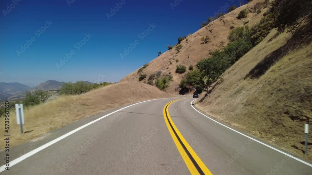 Kings Canyon Scenic Byway West Section 03 Eastbound Multi Camera Rear View Foothills Driving Plate Sierra Nevada Mts California USA Kings Canyon Scenic Byway West Section 03 Eastbound Multi Camera Rear View Foothills Driving Plate Sierra Nevada Mts California USA