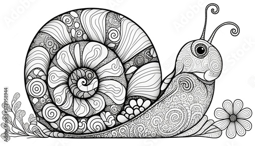 a cute coloring book for children that is still black and white, but waiting for colors and then it will become a wonderful colorful snail