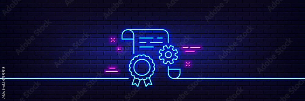 Neon light glow effect. Engineering doc line icon. Technical documentation sign. Construction certificate symbol. 3d line neon glow icon. Brick wall banner. Construction document outline. Vector Neon light glow effect. Engineering doc line icon. Technical documentation sign. Construction certificate symbol. 3d line neon glow icon. Brick wall banner. Construction document outline. Vector