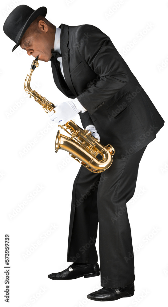 Naklejka premium Saxophonist. Man playing on the saxophone