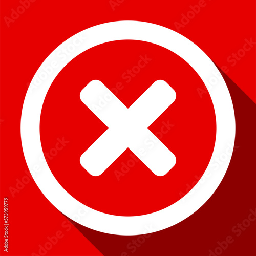 Red No or Rejected or Declined Sign with X Cross and 3D Shadow Effect Circle in Square Icon. Vector Image.