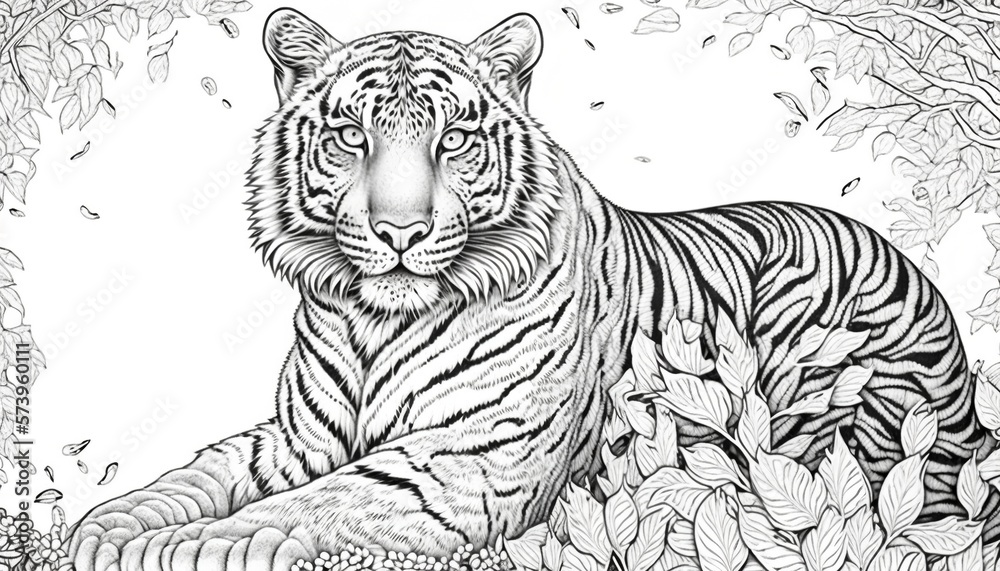 Fototapeta premium a cute coloring book for children that is still black and white, but waiting for colors and then it will become a wonderful colorful tiris