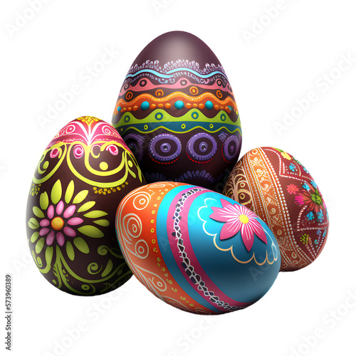 Easter holiday egg vector icons. Spring religion holiday or egghunting decoration isolated objects with painted pattern and ornament of colorful stripes, circles and stars photo