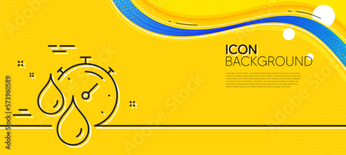 Paint drying time line icon. Abstract yellow background. Timer with dye drops sign. Dry time symbol. Minimal timer line icon. Wave banner concept. Vector