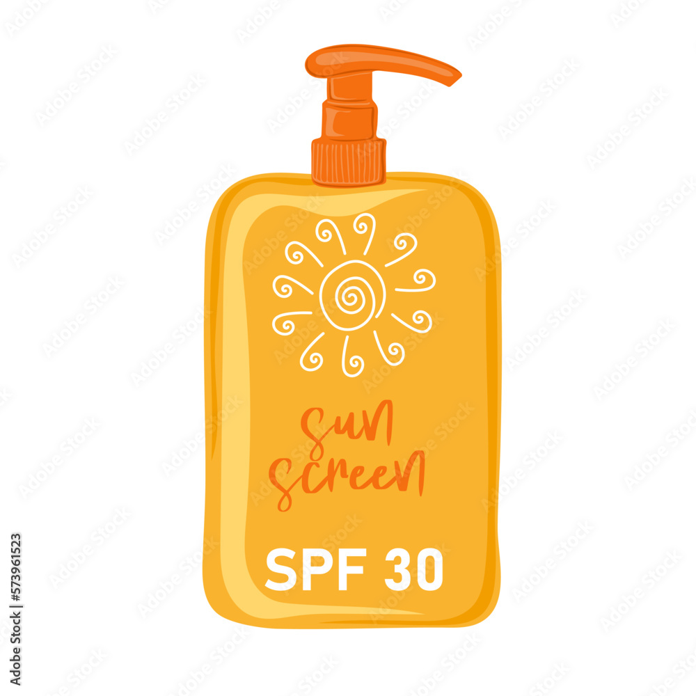Sunscreen. Sun protection cosmetics. Beauty and health care concept. Hand drawn vector illustration Sunscreen. Sun protection cosmetics. Beauty and health care concept. Hand drawn vector illustration