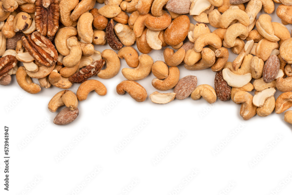 A group of almonds, pistachios, walnuts, macadamia, cashews.