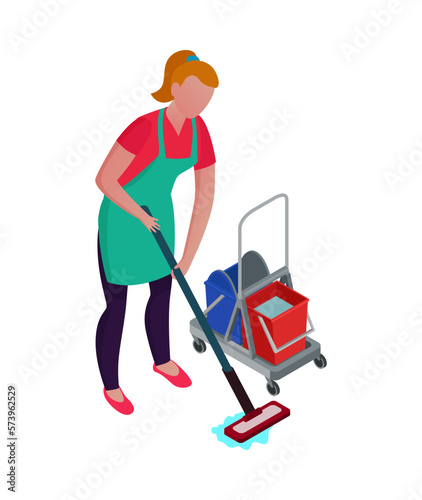 Cleaning Worker Isometric Composition