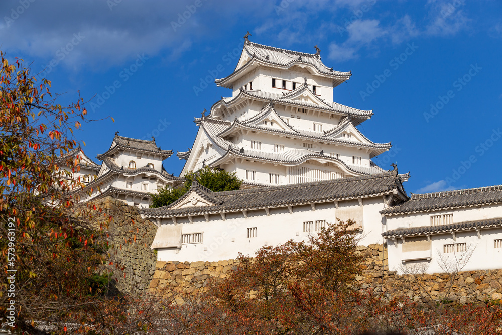 Ancient Samurai Castle of Himeji with Blue Cloudy Sky. Japan. Ancient Samurai Castle of Himeji with Blue Cloudy Sky. Japan.