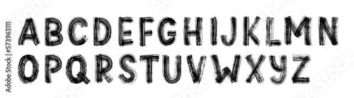 Dry brush alphabet. Hand drawn font, grunge style alphabet. Caps letters vector illustration. Handdrawn trendy font design abc. Modern calligraphy print. Alphabet uppercase letters.