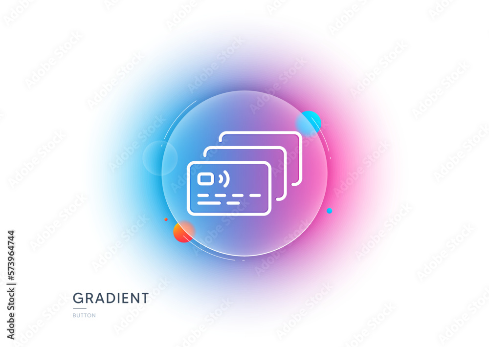 Credit card line icon. Gradient blur button with glassmorphism. Bank money payment sign. Non-cash pay symbol. Transparent glass design. Card line icon. Vector Credit card line icon. Gradient blur button with glassmorphism. Bank money payment sign. Non-cash pay symbol. Transparent glass design. Card line icon. Vector
