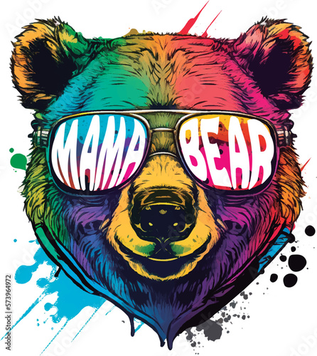 Cute happy mama bear. Artwork design, illustration for T-shirt printing or poster. photo