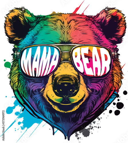 Cute happy mama bear. Artwork design, illustration for T-shirt printing or poster.