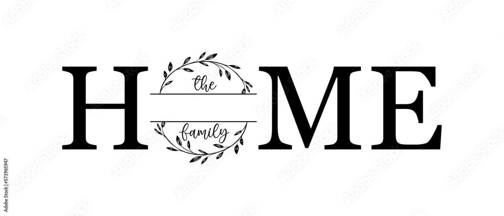 Hand lettering Family name monogram split monogram the family welcome home sign wedding floral ornament wreath border frame greeting card invitation