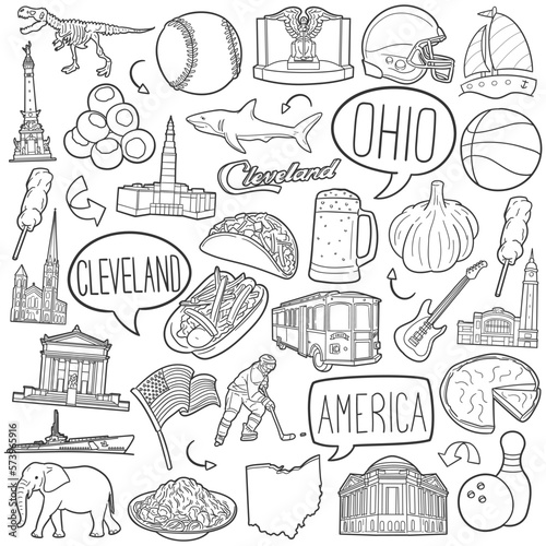 Cleveland, OH, USA Doodle Icons. Hand Made Line Art. City Ohio Clipart Logotype Symbol Design