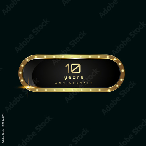 10 years celebration Golden buttons and premium banner on dark background use for as luxury button concept design