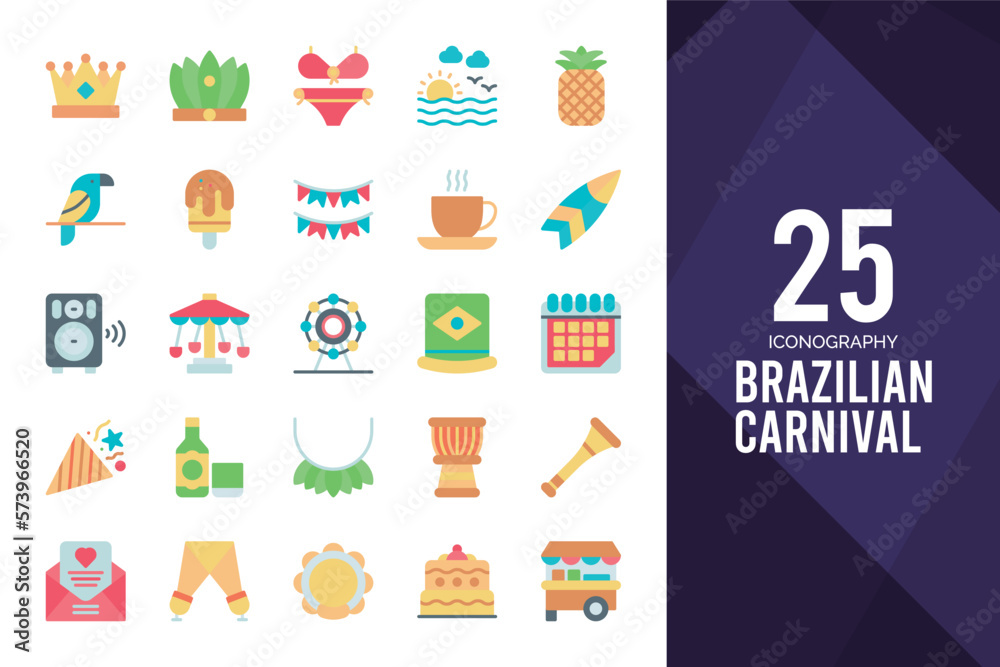 25 Brazilian Carnival Flat icon pack. vector illustration.