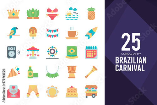 25 Brazilian Carnival Flat icon pack. vector illustration.