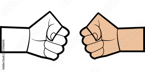 Fist bump icon The concept of power and conflict, competition, Team work, partnership, friendship, struggle. hands clenched fist punching or hitting. Two male hands Bro fist power bump gesture raised.