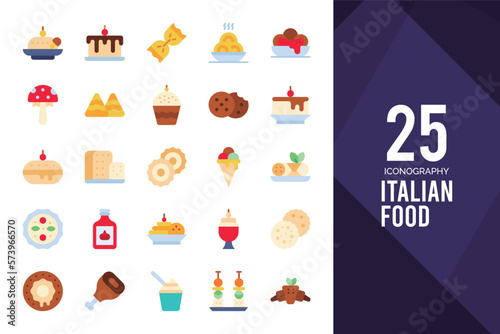 25 Italian Food Flat icon pack. vector illustration.