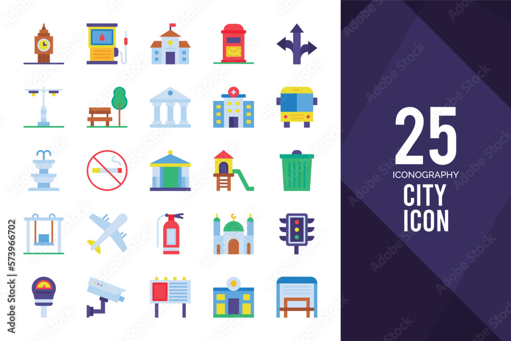 25 City Flat icon pack. vector illustration.