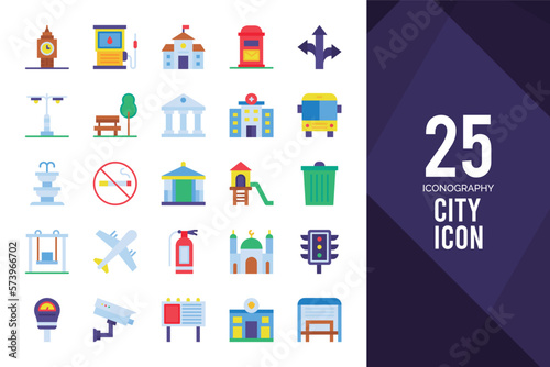 25 City Flat icon pack. vector illustration.
