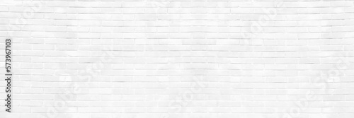 Simple grungy white brick wall with light gray shades seamless pattern surface texture background in wide panorama banner format. Vector illustration.