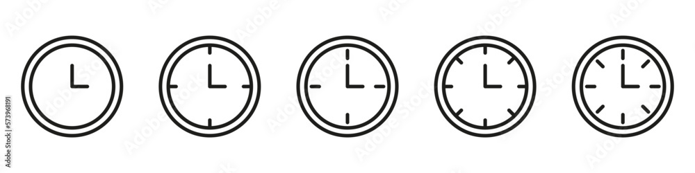 Vector Time and Clock icons set.Clocks icon collection design. Horizontal set of analog clock icon symbol .Circle arrow icon.Vector illustration. Vector Time and Clock icons set.Clocks icon collection design. Horizontal set of analog clock icon symbol .Circle arrow icon.Vector illustration.