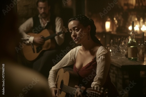 The Soulful Sounds of Fado: An Authentic Performance in a Lisbon, Portugal Tavern AI Generative