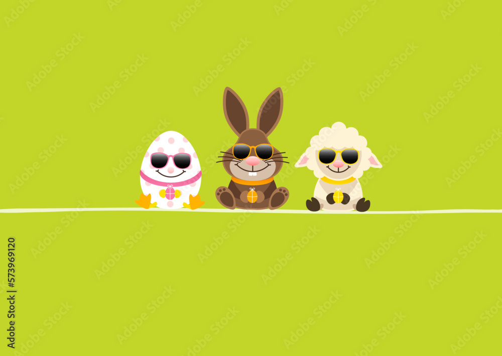 Obraz premium Karte Osterei Osterhase & Schaf Sonnenbrille Grün