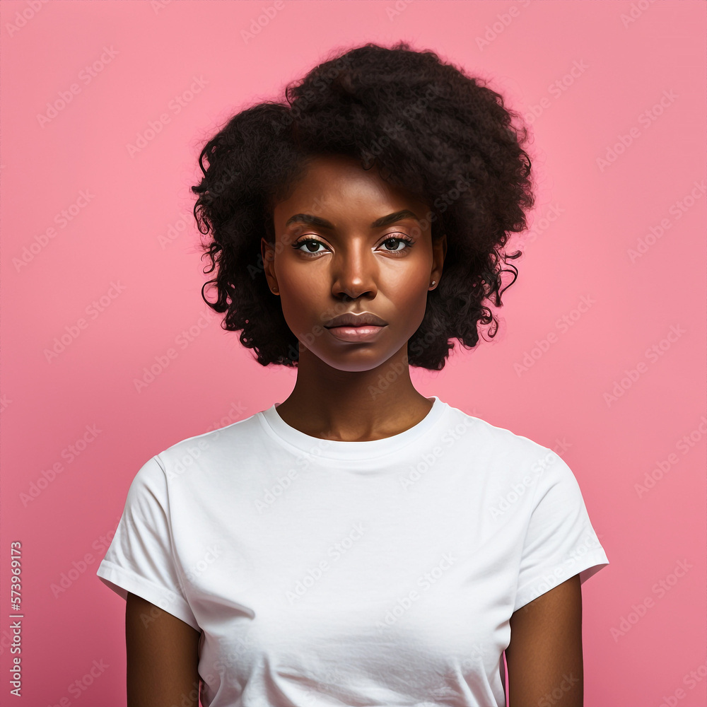 Generative ai young black woman posing isolated pink background Generative ai young black woman posing isolated pink background