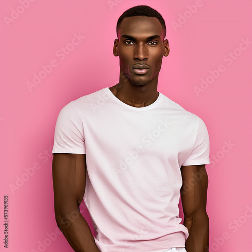 Generative ai young black man posing isolated pink background