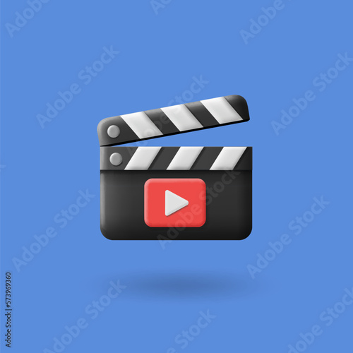 Movie clapper icon. Clapperboard sign. Film clapper board. Cinema production or media device. Vector 3d