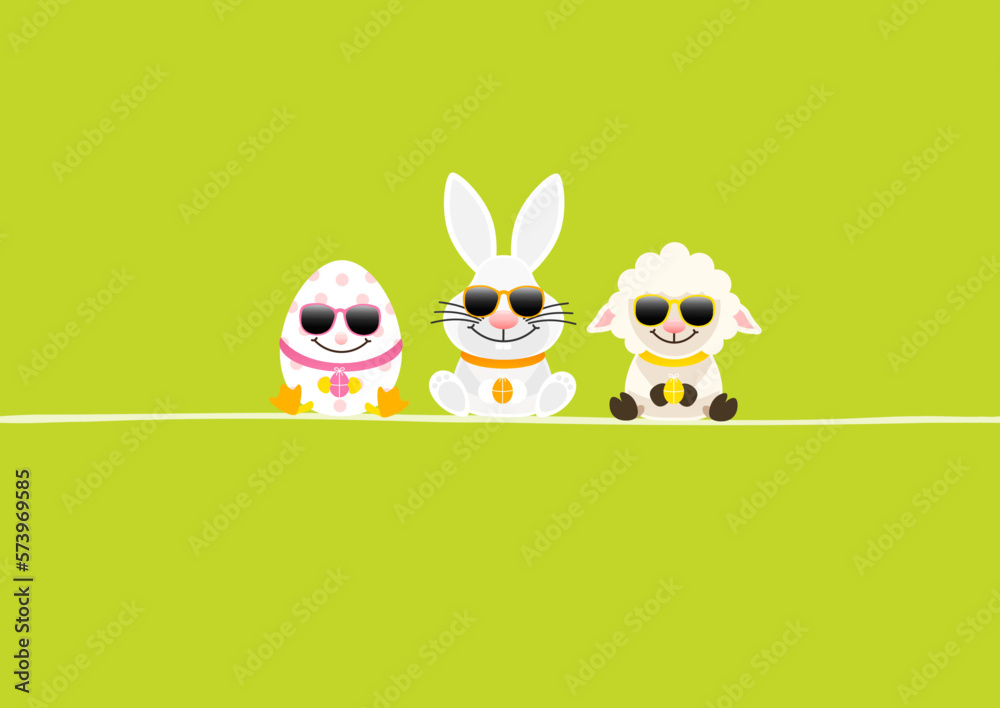 Karte Osterei Weißer Osterhase & Schaf Sonnenbrille Grün