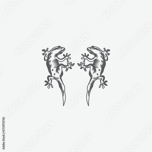 black and white lizard vector art design 