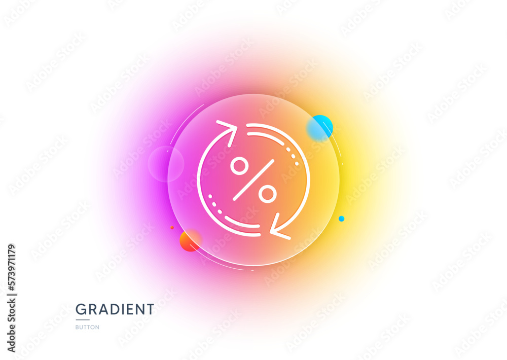 Loan percent update line icon. Gradient blur button with glassmorphism. Discount sign. Credit percentage rate symbol. Transparent glass design. Loan percent line icon. Vector Loan percent update line icon. Gradient blur button with glassmorphism. Discount sign. Credit percentage rate symbol. Transparent glass design. Loan percent line icon. Vector