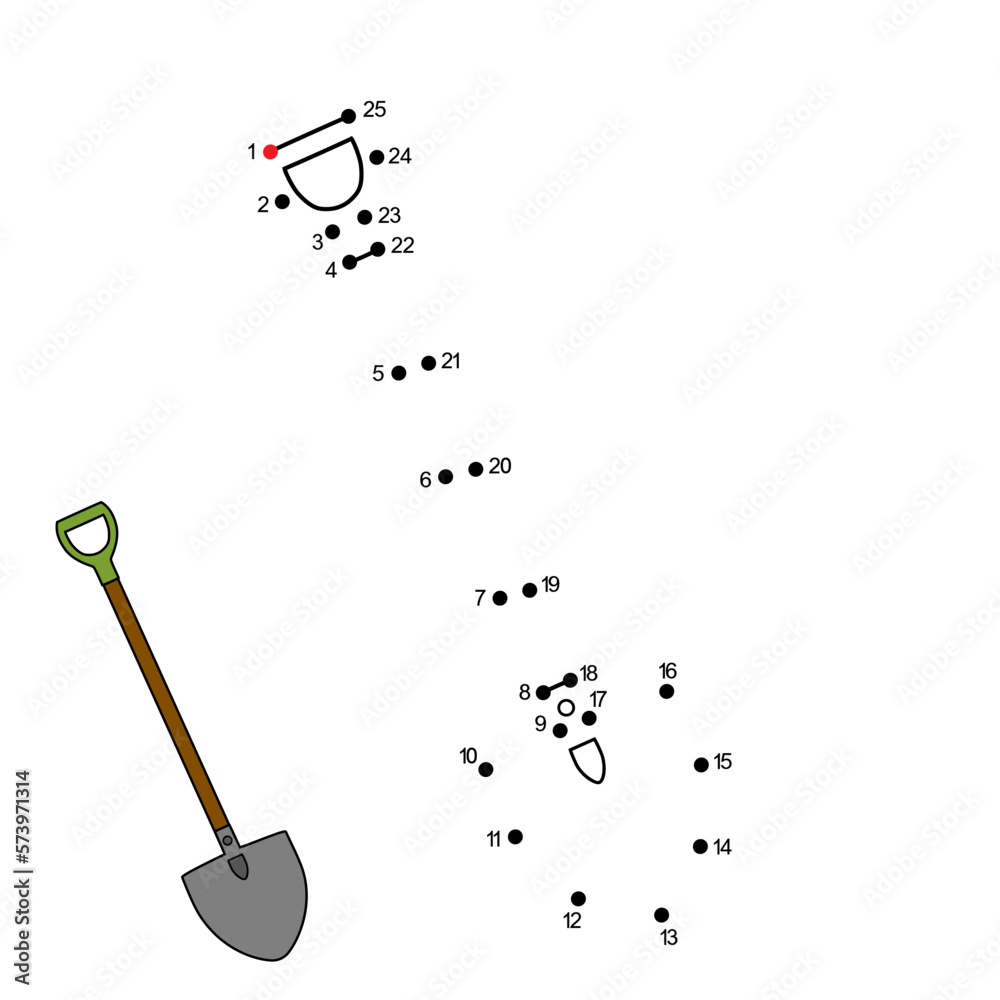 Gardening shovel. Dot to dot Game. Connect the dots by numbers to draw ...