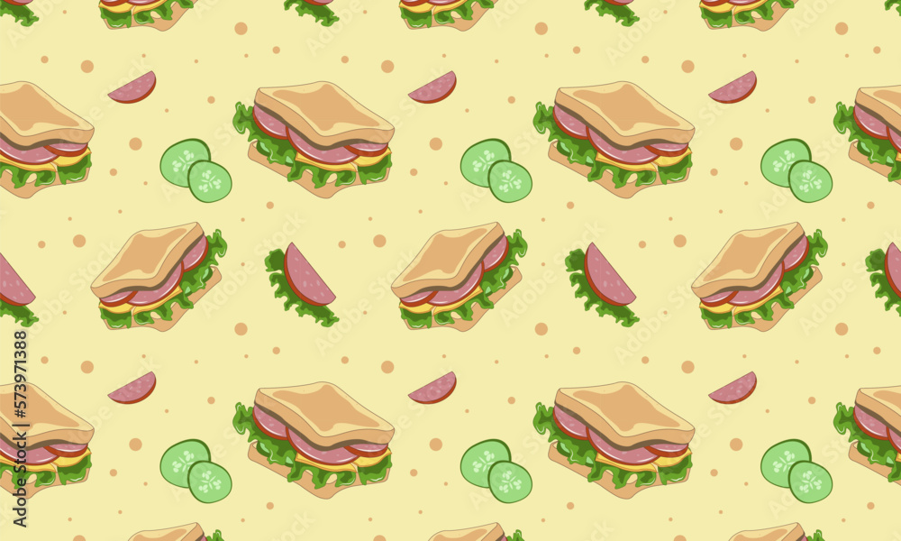 Pattern with sandwich, cucumber and sausage slices