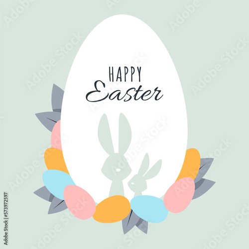 Wallpaper Mural Two cute Easter bunnies in a white egg and the inscription Happy Easter Torontodigital.ca