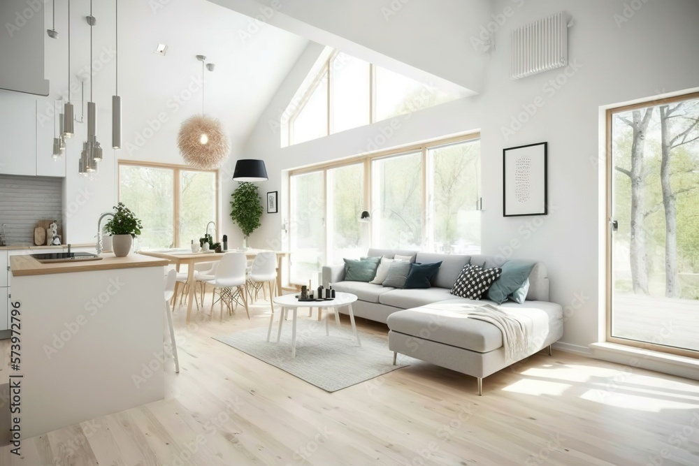 Fototapeta premium Modern interior. scandinavian style, Generative AI