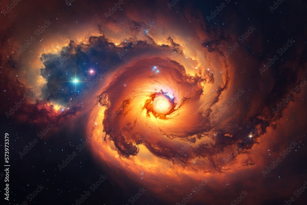 space background features a stunning view of a massive red giant star with swirling clouds of gas and dust - generative ai