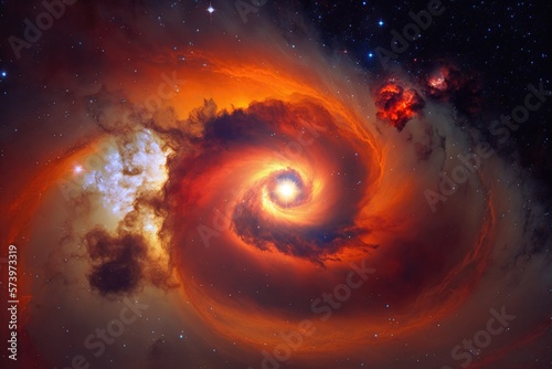 space background features a stunning view of a massive red giant star with swirling clouds of gas and dust - generative ai