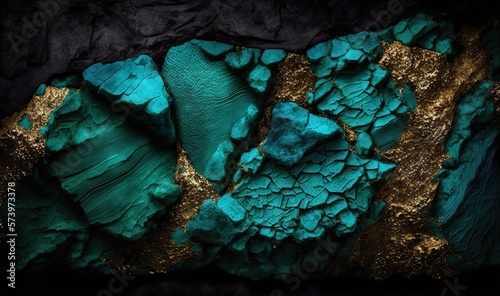  a piece of green and gold foiled material on a black background.  generative ai photo