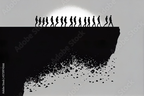 A group of people standing on top of a cliff with a sky background and a sun editorial illustration an illustration of incoherents photo